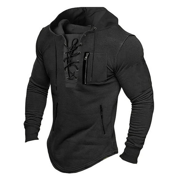 Afdoent Hoodies For Men Spring And Autumn Fashion Casual Solid Color Lace Up Hooded Long Sleeve Sweatshirt Fall Outwear