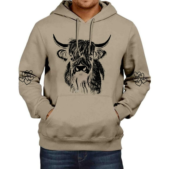 Afdoent Hoodies For Men Autumn Winter Sweatshirt With Cattle Print Hooded Sweatshirt Shoulder Down Long Sleeve Sweatshirt Top Fall Outwear Winter Hooded