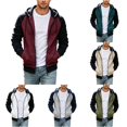 thumbnail image 1 of Afdoent Hoodies for Men Color Block Zip Up Hoodie Classic Hooded Sweatshirt with Front Pouch Pocket and Cozy Streetwear, 1 of 4