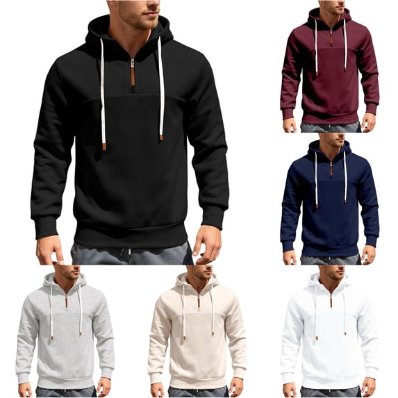 Afdoent Hoodies for Men Heavyweight Winter Half Zip Hoodie Casual Cozy Plush Hooded Sweatshirt for Everyday Wear