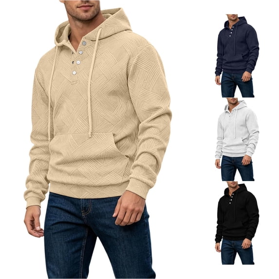 Afdoent Hoodies for Men Knit Pullover Hoodie Solid Color Long Sleeve Hooded Sweatshirt Casual Streetwear