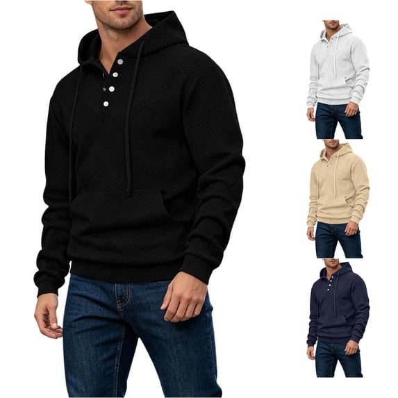 Afdoent Hoodies for Men Knit Pullover Hoodie Solid Color Long Sleeve Hooded Sweatshirt Casual Streetwear