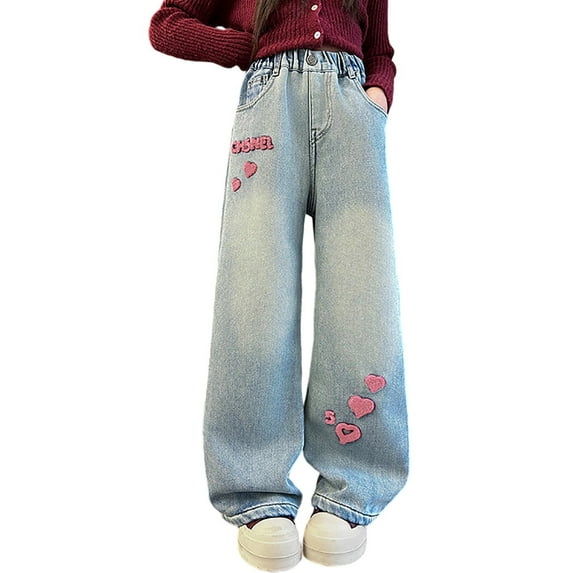 Afdoent Jeans For Girls Baggy Jeans Girls Wide Leg Elastic Waist And Multiple Pockets Cargo Pants Trousers Jeans Denim Pants For Children 5-6 Years
