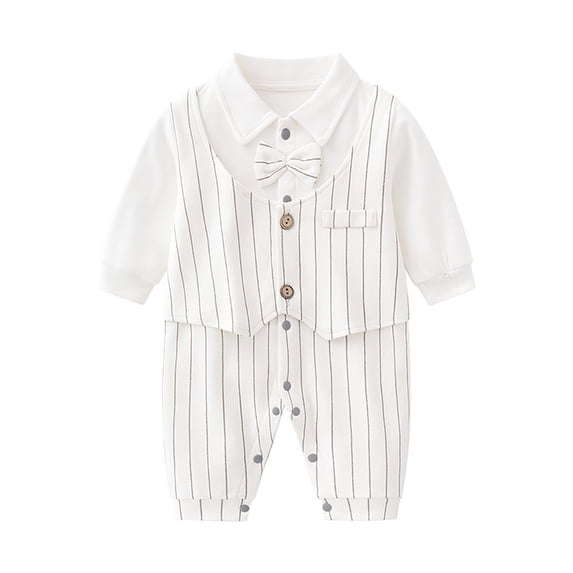 Afdoent Jumpsuits For Boys Girls Baby Gentleman Romper Long Sleeve Bowtie Outfit Formal Wear Tuxedo Suit Lovely Boy Clothes