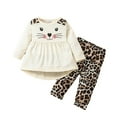 thumbnail image 1 of Afdoent Kid Girls Clothes Outfits 2 Piece Set Long Sleeve Crew Neck Cute Cat Print Flared Skirt Leopard Leggings Casual Toddler Clothes For Fall 9-12 Months, 1 of 7
