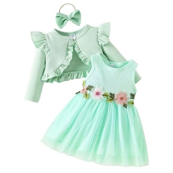 Afdoent Kid Girls Clothes Outfits Set Baby Toddler Floral Dress With Long Sleeve Jacket Cute Casual Outfit For 6-9 Months