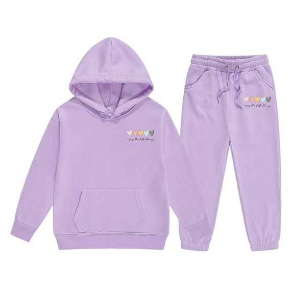 Afdoent Kid Girls Clothes Winter Hoodie And Joggers Comfy Casual With Stylish Print For Toddler To Teen 8-9 Years