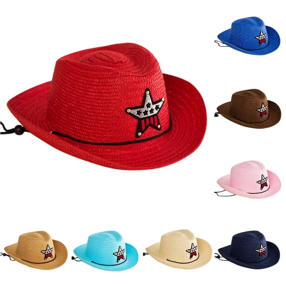 Afdoent Kids Classic Cowboy Straw Hat Summer Sun Straw Beach Girls Boys Kids Child Western Cowboy Hat Classic