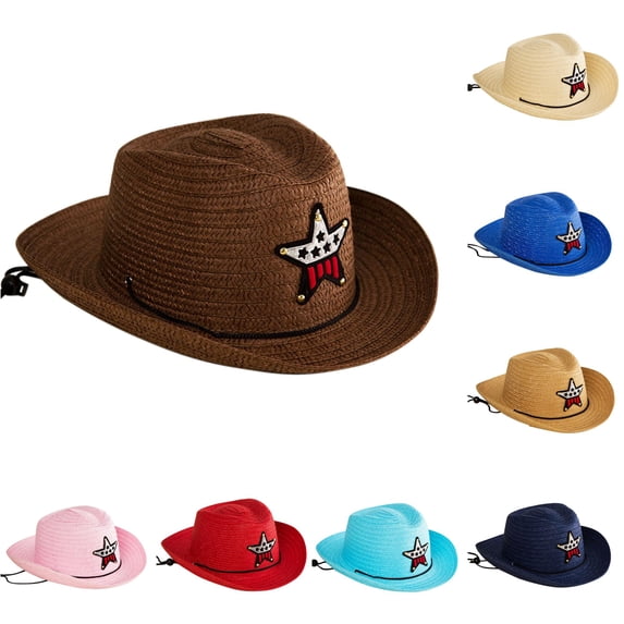 Afdoent Kids Classic Cowboy Straw Hat Summer Sun Straw Beach Girls Boys Kids Child Western Cowboy Hat Travel Vacation