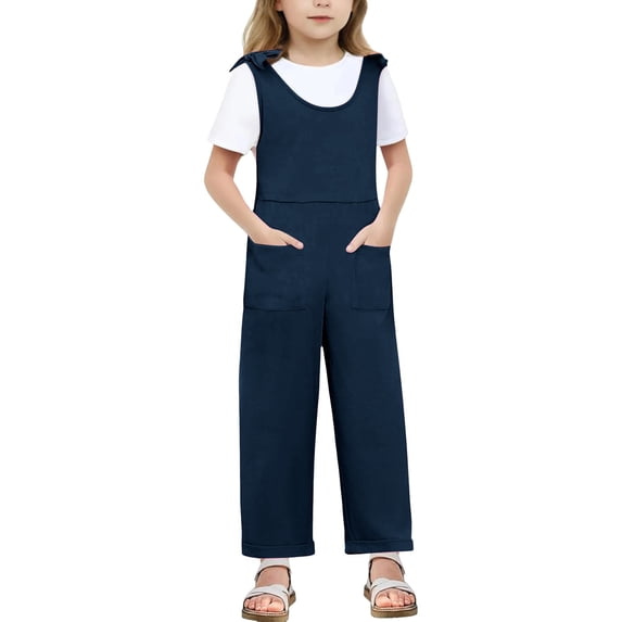 Afdoent Kids Girls Jumpsuit Children Sleeveles Suspenders Romper Long Straight Pants With Pocket Lovely Girl Clothes
