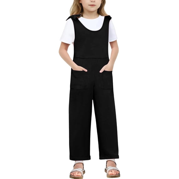 Afdoent Kids Girls Jumpsuit Children Sleeveles Suspenders Romper Long Straight Pants With Pocket Lovely Girl Clothes