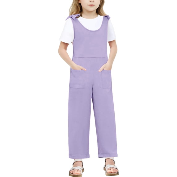 Afdoent Kids Girls Jumpsuit Children Sleeveles Suspenders Romper Long Straight Pants With Pocket Romper Trendy Classic