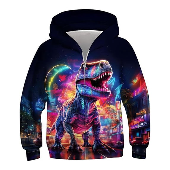 Afdoent Kids Winter Coat Boys Zip Up Hoodies Kids 3D Graphic Hooded Sweatshirt Zipper Pullover With Pockets 5-6 Years