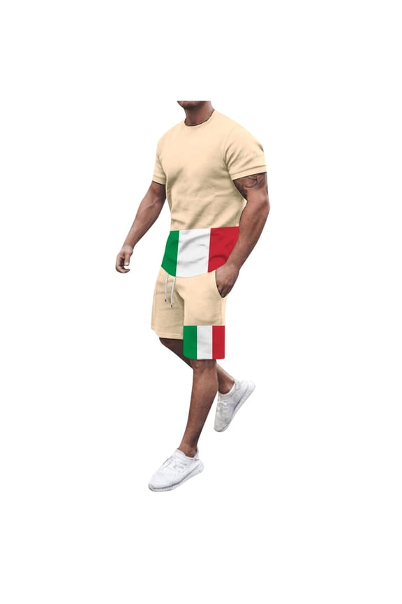 Men's 2 Piece Short Set Mens 2 Piece Sports Jogging Suit Comfortable Sports Men's Short Sleeved T Shirt + Shorts Beach Clothes Classic