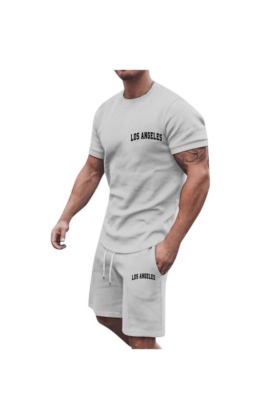 Men's 2 Piece Short Set Mens Large Summer Short Sleeved T Shirt And Shorts Suit Men's Casual Fashion Theme Suit Retro Beach Clothes Fashion