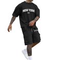 thumbnail image 1 of Afdoent Men's 2 Piece Short Set Stylish Men's Casual Wear Versatile Workwear Design With Pockets Short Sleeved T Shirt And Shorts Set For Summer Outings Beach Clothes Fashion, 1 of 4