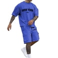 thumbnail image 1 of Afdoent Men's 2 Piece Short Set Stylish Men's Casual Wear Versatile Workwear Design With Pockets Short Sleeved T Shirt And Shorts Set For Summer Outings Vacation Beach Leisure, 1 of 4