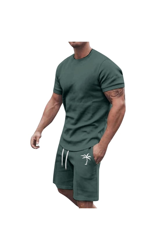 Men's 2 Pieces Outfits Men 2026 Summer Tracksuit Plus Size Short Sleeve Crew Neck Athletic Suit Casual Color Block Drawstring Waist Tracksuit Set Beach Vacation Outfits