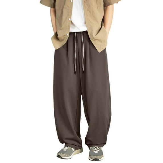Afdoent Men's Casual Pants Male Double Drawstring Waistband Pleated Casual Pants Vintage Draped Loose Sweatpants Comfortable