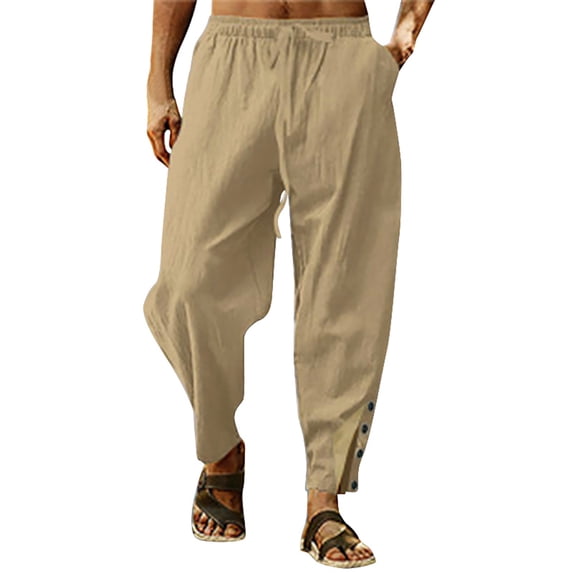 Afdoent Men's Casual Pants Male Fashion Casual Solid Color Breathable Pocket Elastic Pants Relaxed Fit