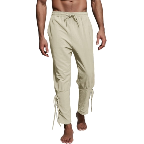 Afdoent Men's Casual Pants Mens Can Wear Casual Retro Style Solid Color Lace Up Pants Casual Pants Streetwear