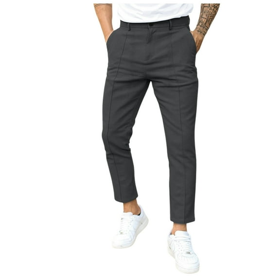 Afdoent Men's Casual Pants New Male Double Fold Line Solid Color Casual Pants Material Relaxed Fit