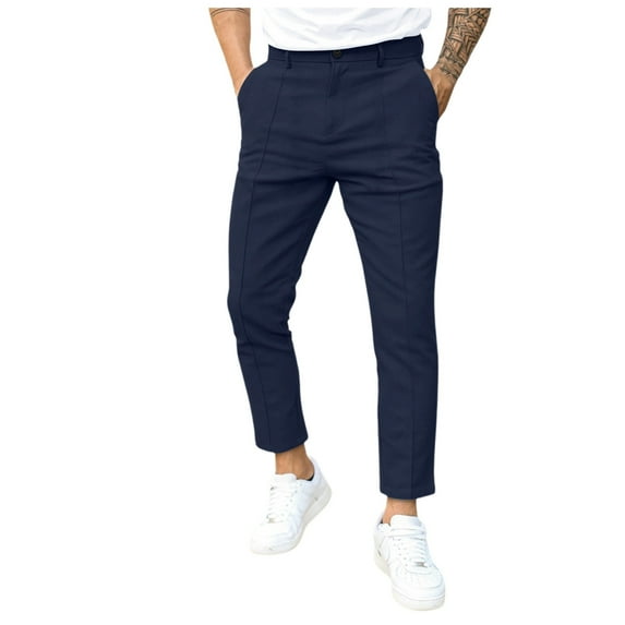 Afdoent Men's Casual Pants New Male Double Fold Line Solid Color Casual Pants Material Relaxed Fit