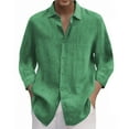 thumbnail image 1 of Afdoent Men's Casual Shirts Male 3/4 Sleeve Spring Summer Solid Color Casual Lapel Long Sleeve Shirt Vacation Summer Beach Shirts, 1 of 5