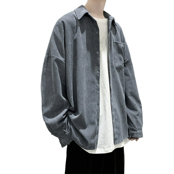 Afdoent Men's Casual Shirts Male Corduroy Long Sleeve Shirt Casual Loose Fit Stylish Layering Top Versatile Outdoors Jacket Classic Fit