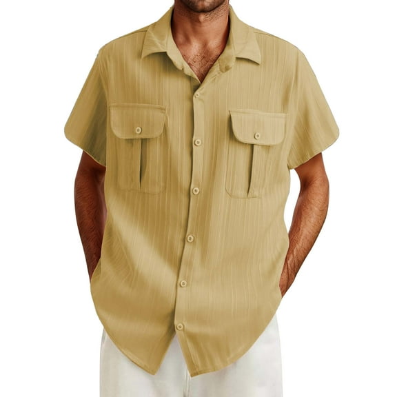 Afdoent Men's Casual Shirts Male Fashion Casual Top Shirt Comfortable Solid Color Button Shirt Top Short Sleeve Tops Casual Vacation Top