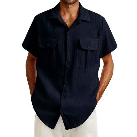 Afdoent Men's Casual Shirts Male Fashion Casual Top Shirt Comfortable Solid Color Button Shirt Top Short Sleeve Tops Classic Fit Summer Tops