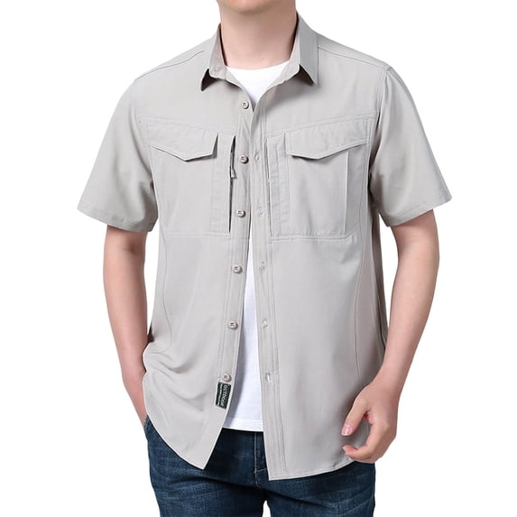 Afdoent Men's Casual Shirts Male Short Sleeve Shirt Casual Loose Solid Color Workwear Summer Shirt Classic Fit Summer Tops