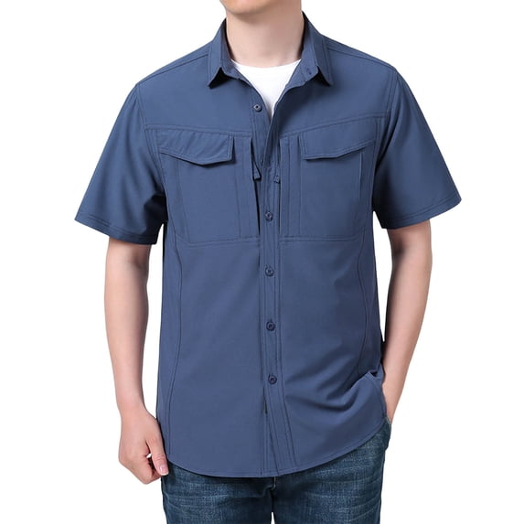 Afdoent Men's Casual Shirts Male Short Sleeve Shirt Casual Loose Solid Color Workwear Summer Shirt Classic Fit Summer Tops