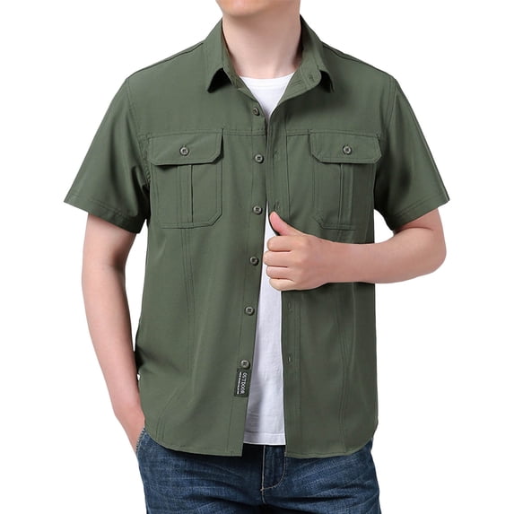 Afdoent Men's Casual Shirts Male Short Sleeve Shirt Casual Loose Solid Color Workwear Summer Shirt Classic Fit