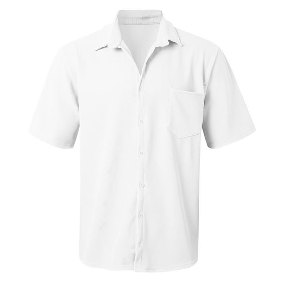 Afdoent Men's Casual Shirts Male Solid Color Loose Comfortable Vertical Striped Short Sleeve Shirt Classic Fit Summer Tops