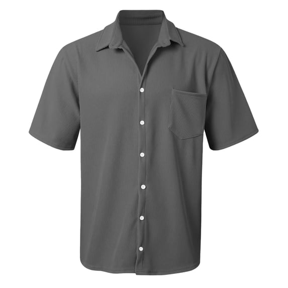 Afdoent Men's Casual Shirts Male Solid Color Loose Comfortable Vertical Striped Short Sleeve Shirt Classic Fit Summer Tops