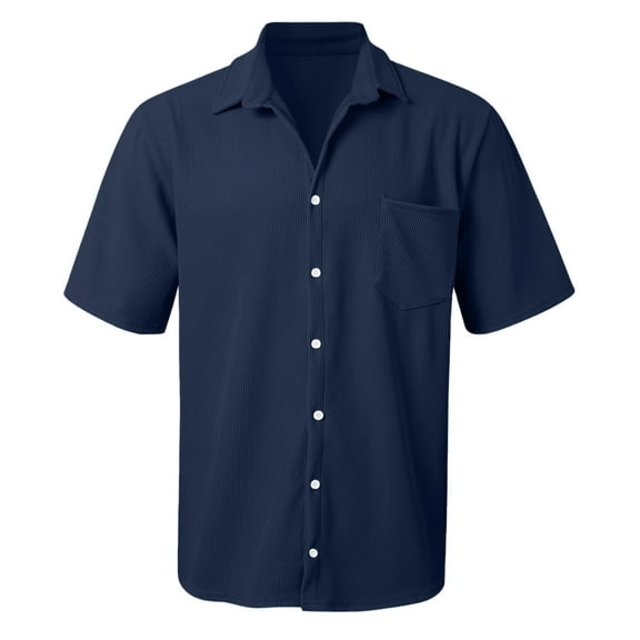 Afdoent Men's Casual Shirts Male Solid Color Loose Comfortable Vertical Striped Short Sleeve Shirt Classic Fit