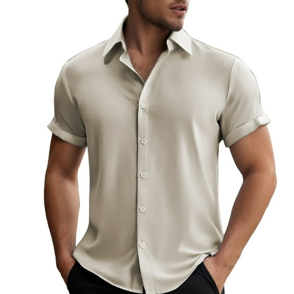 Afdoent Men's Casual Shirts Male Solid Color Short Sleeve Casual Shirt Plus Size Fashionable Tops For Men Classic Fit