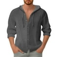 thumbnail image 1 of Afdoent Men's Casual Shirts Male Spring Button Hooded Long Sleeve Jacket Cardigan Jacquard Solid Color Shirt Casual Vacation Top, 1 of 3