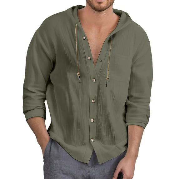 Afdoent Men's Casual Shirts Male Stylish Solid Color Pocket Casual Button Hooded Shirt Comfortable Top Casual Vacation Top