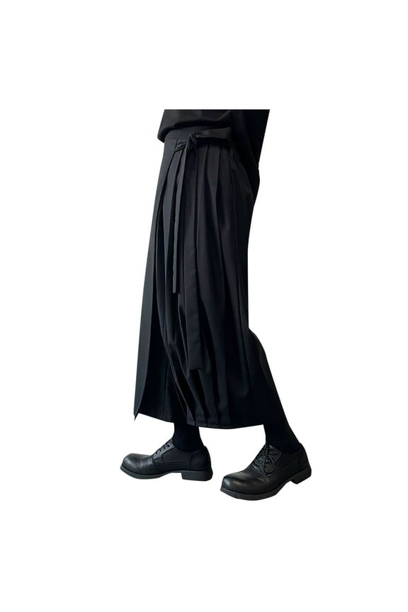 Men's Classic Trousers Retro Dark Wide Leg Fashion Male Culottes Eighth Relaxed Fit