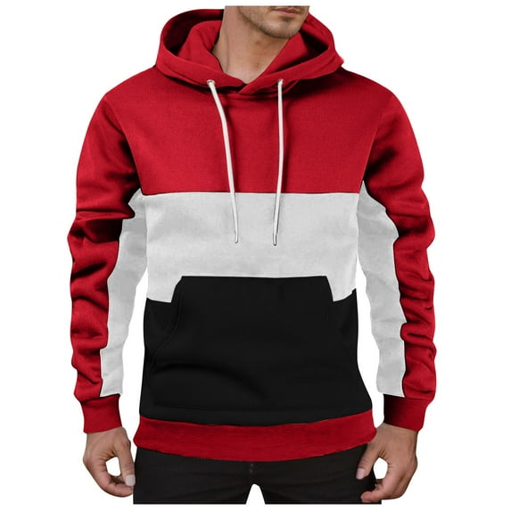 Afdoent Men's Fashion Hoodie Men Color Blocked Drawstring Pocket Hooded Sweatshirt Casual Loose Comfortable Business Fall Outwear
