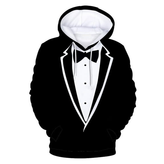 Afdoent Men's Fashion Hoodie Men's 3D Suit Hoodie Tuxedo Funny Hoodie Birthday Party Classic Humor Tux Hooded Sweatshirt Fall Outwear