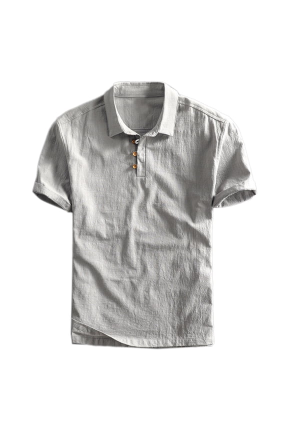 Men's Golf Shirt Solid Color Lapel Button Open Collar Male Casual Business Loose Comfortable Short Sleeve Shirt Classic