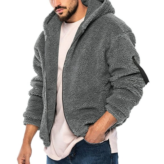 Afdoent Men's Hoodies Pullover Men's Casual Autumn Winter Hooded Zipper Long Sleeve Pocket Jacket Loose Warm Everyday Trench Coat Retro Streetwear