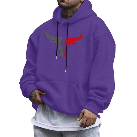 Afdoent Men's Hoodies Pullover Men's Casual Bull Head Graphic Drawstring Hoodie Comfortable Blend Pullover Sweatshirt For Everyday Wear Fall Outwear