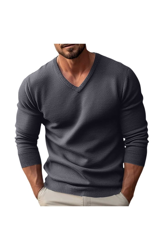 Men's Long Sleeve Sweater Mens Knitwear V Neck Slim Long Sleeve Sweater Fall Winter Soft Pullover Top