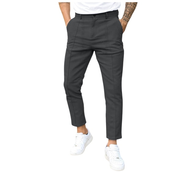 Afdoent Men's Pants Double Fold Line Solid Color Casual Pants Material Loose Fit