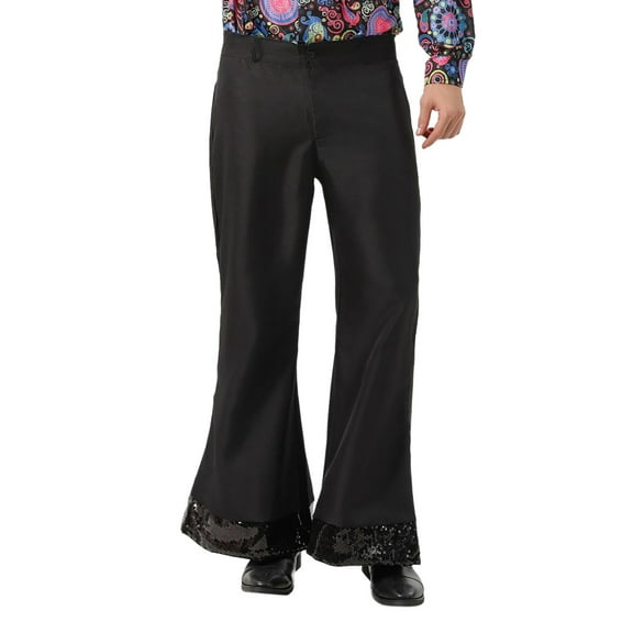 Afdoent Men's Pants Mens 70S Boys Classic Casual Retro Sequins Flare Casual Pants Sequins Comfortable