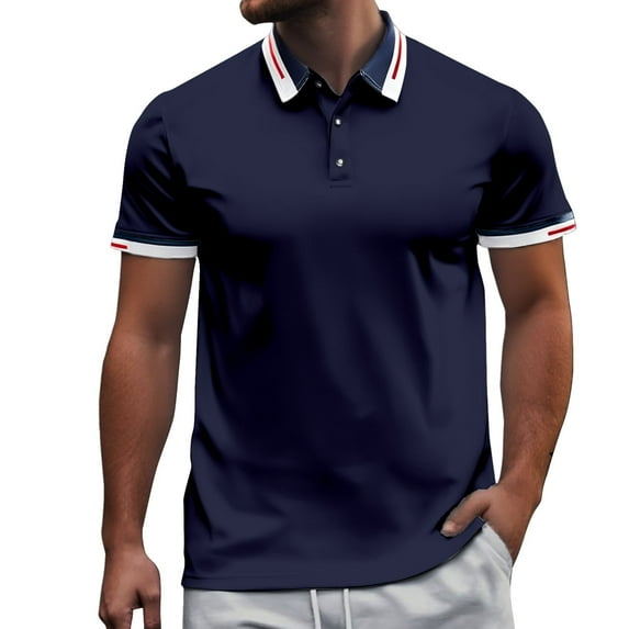 Afdoent Men's Polo Shirt Lapel Button Open Collar Male Casual Loose Comfortable Trendy Business Short Sleeve Shirt Comfortable